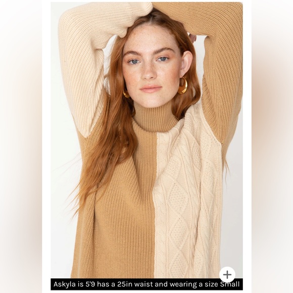 NWT Callahan Tess Turtleneck Color Block Nude Comfy Layering Cable Knit Dress - Picture 3 of 8